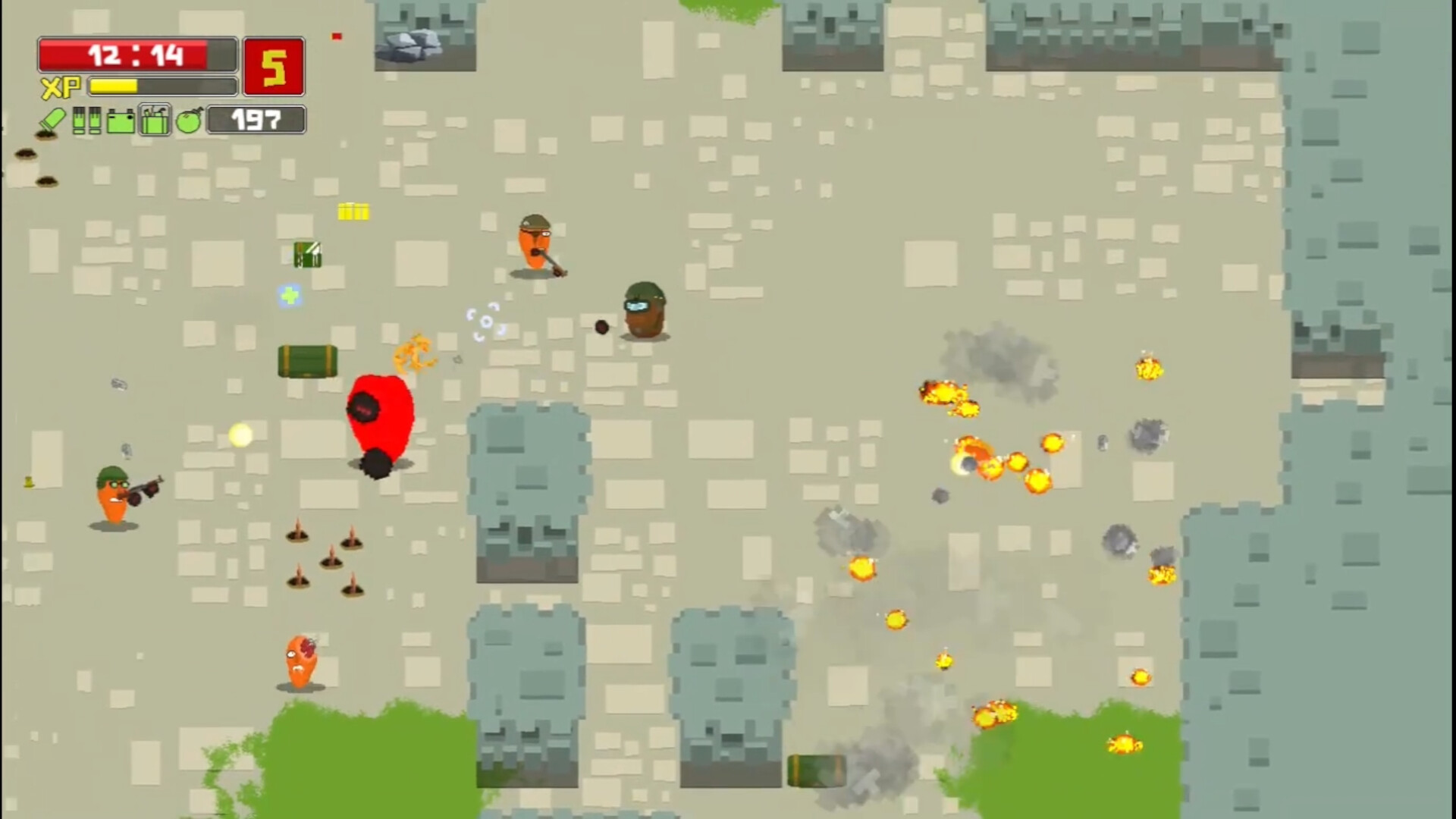 遊戲中的戰鬥場景，展現了豐富的敵人種類與彈幕特效。