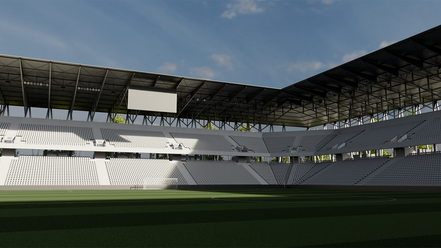 遊戲背景圖，描繪了一個宏偉的足球場館