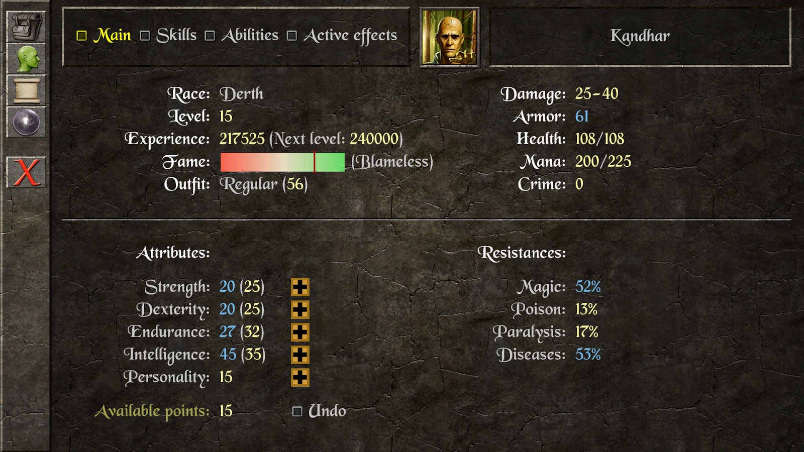 遊戲結束時的角色狀態