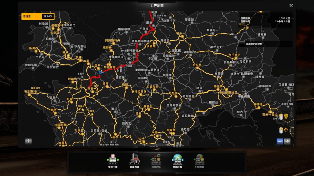 遊戲內建的 GPS 地圖,黃色代表已探索過的道路