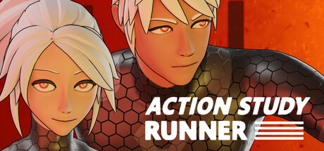 遊戲的主視覺圖，展示了兩位動漫風格的主角在充滿科技感的城市背景中奔跑。