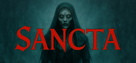 Sancta 遊戲標題，背景是一個手持火把的角色，照亮了前方陰森的地城通道。