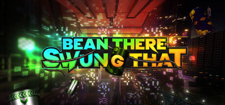 遊戲的主視覺橫幅，展示了一個角色在充滿抽象幾何形狀的關卡中擺盪。