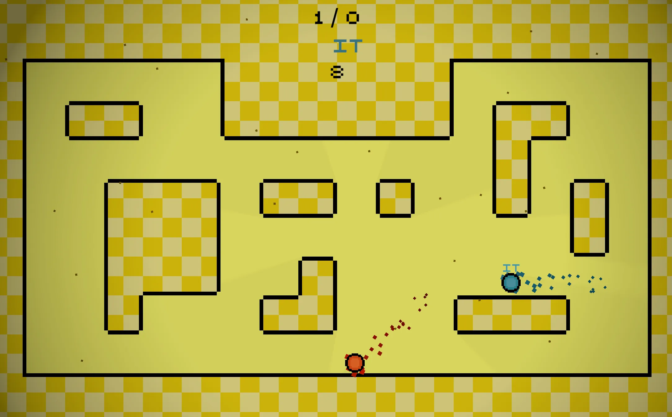 遊戲中兩名玩家在充滿方塊障礙的地圖上追逐。