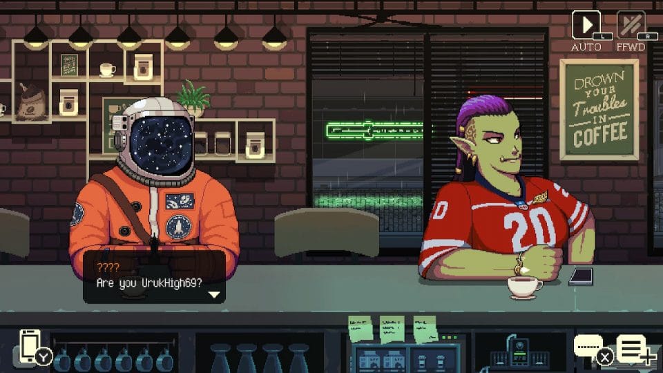 在奇幻與現實交織的咖啡廳中，與各種族的角色展開深刻對話。