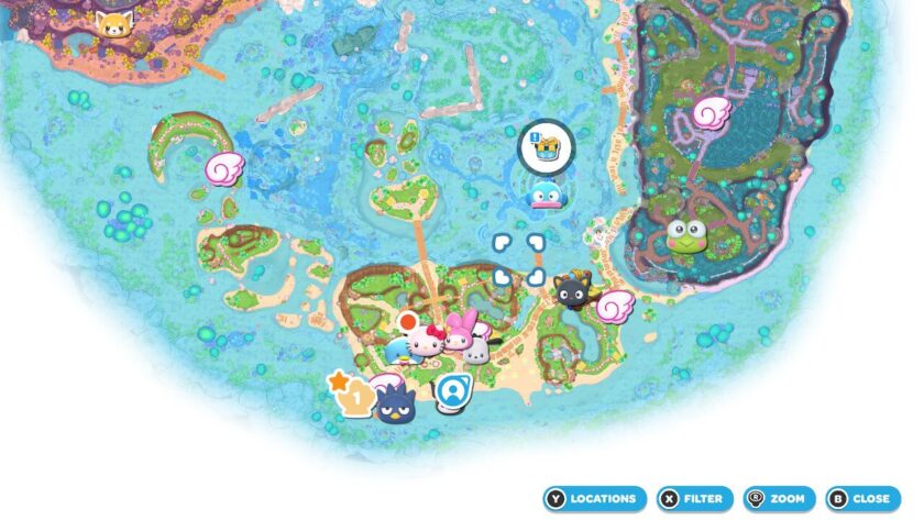 遊戲地圖展示了島嶼的廣闊區域，包含多個快速旅行點。