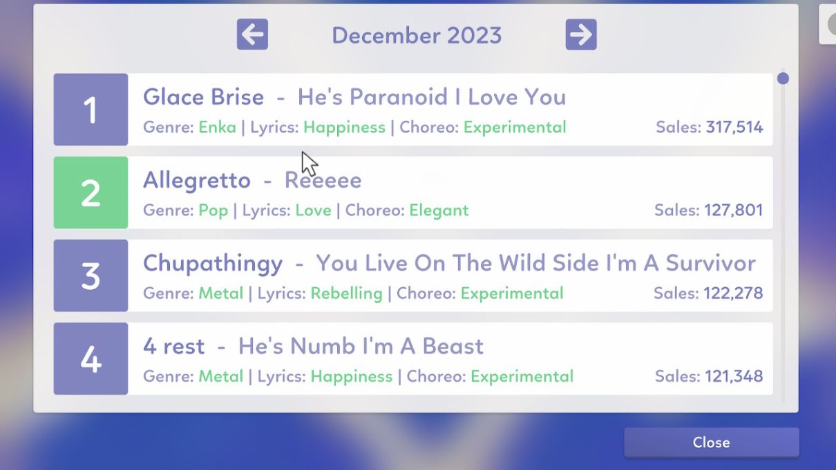 遊戲中的單曲製作介面