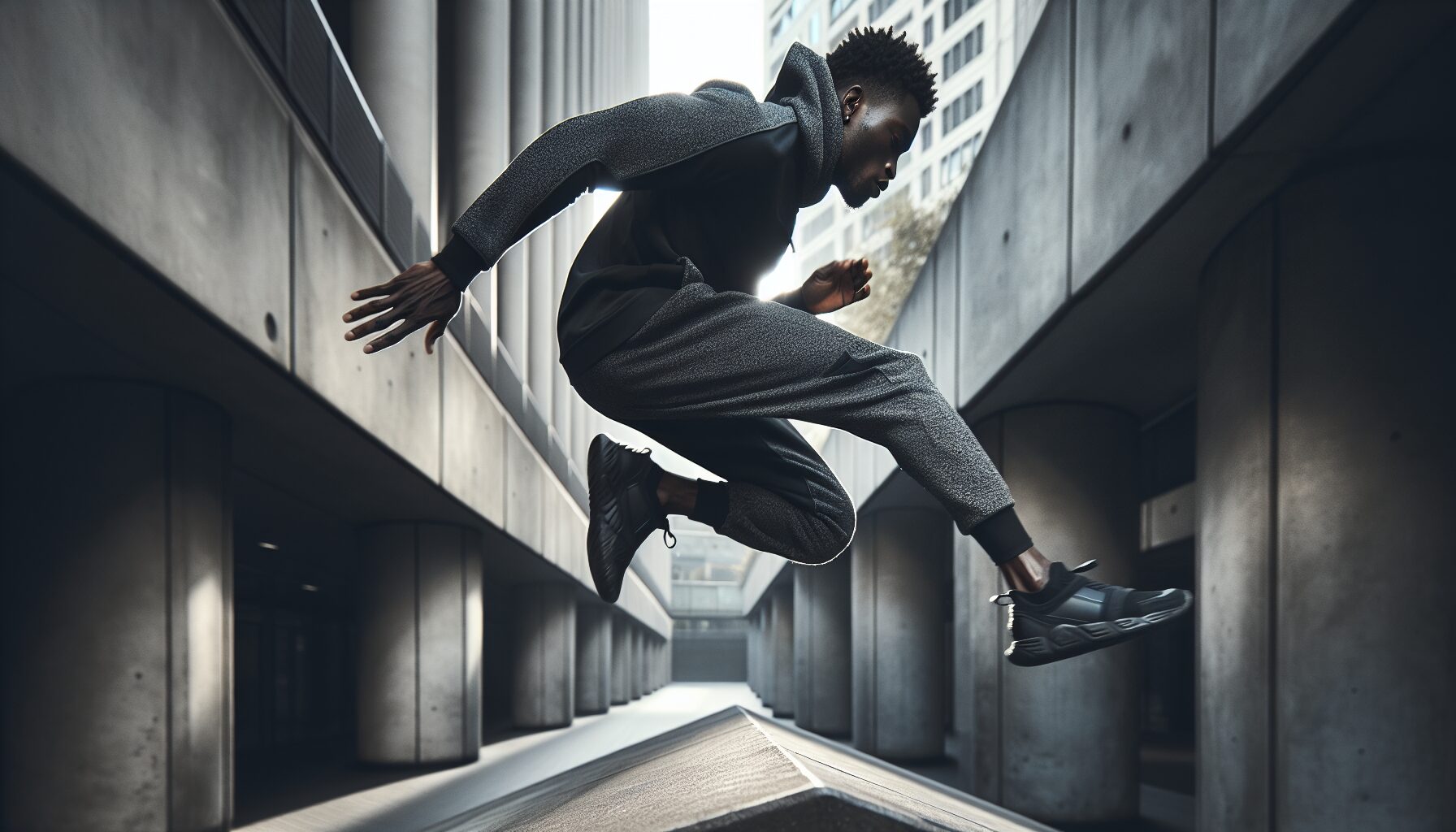 跑酷運動員示範貓跳、金剛跳等核心技巧