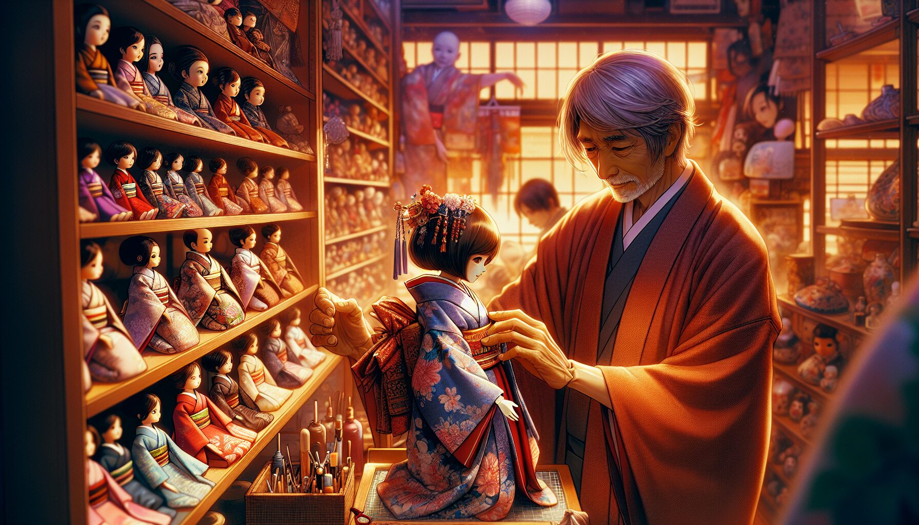 福田晉一漫畫家本人與女兒節娃娃實地取材照