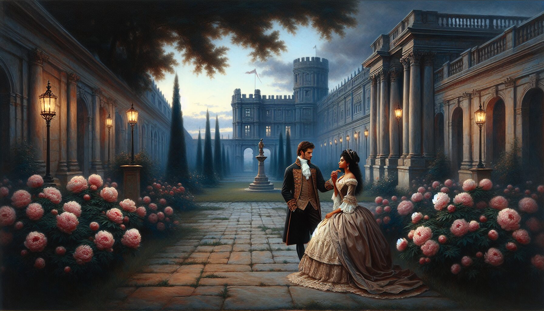 古代言情小說插圖：帝王與女主深情對望