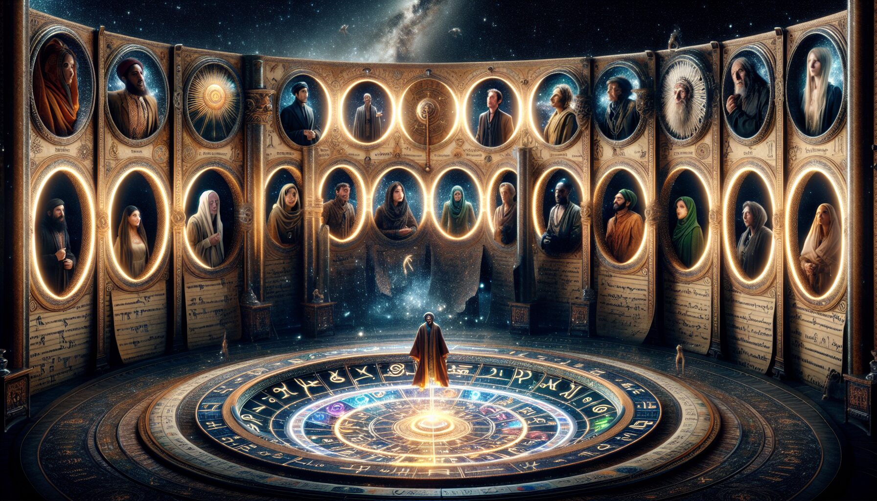 十四主星及其代表人物形象插圖，形象化展示命理對小說角色創作的影響