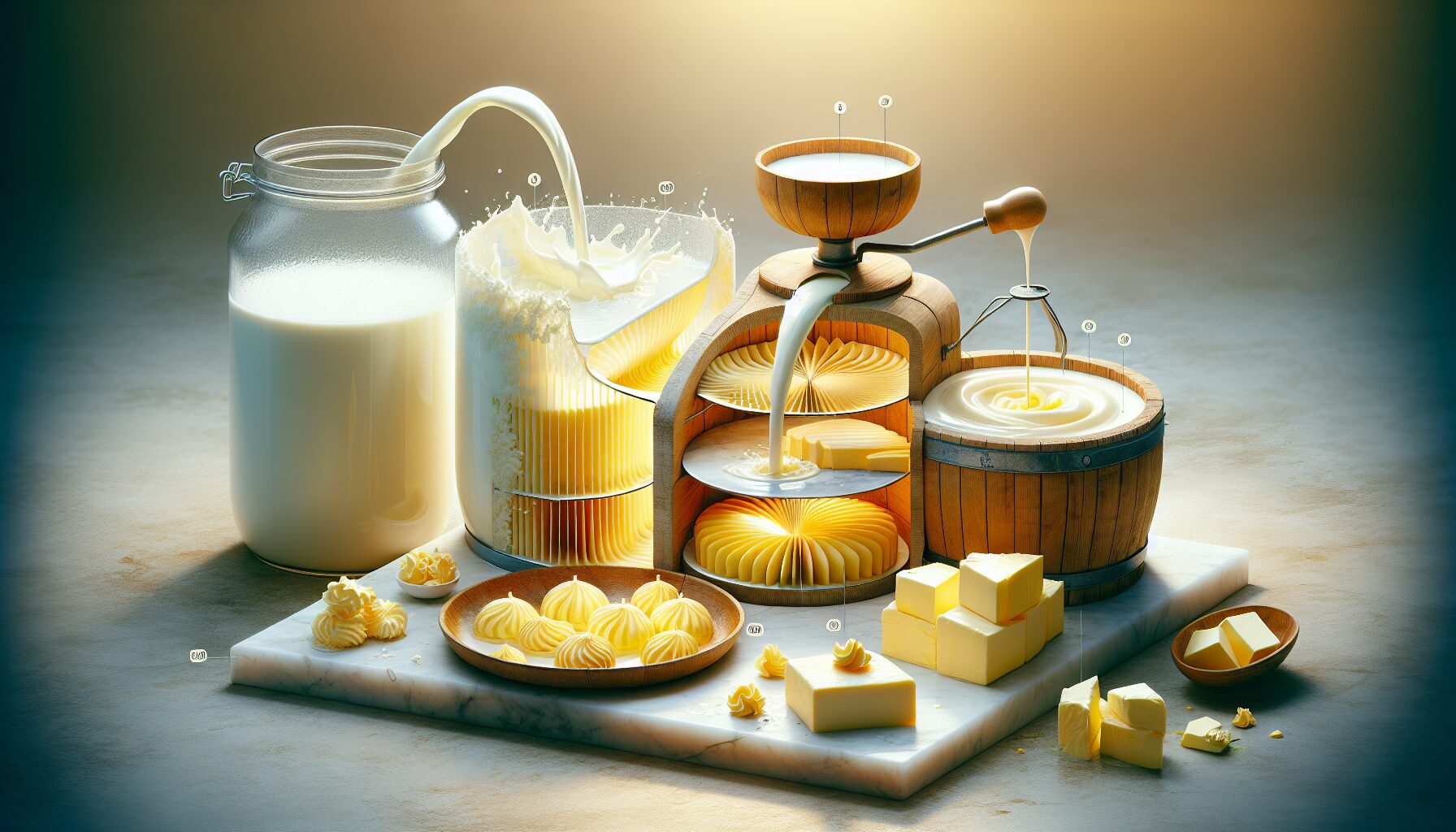 傳統攪拌器製作黃油的過程,稀奶油變為塊狀黃油