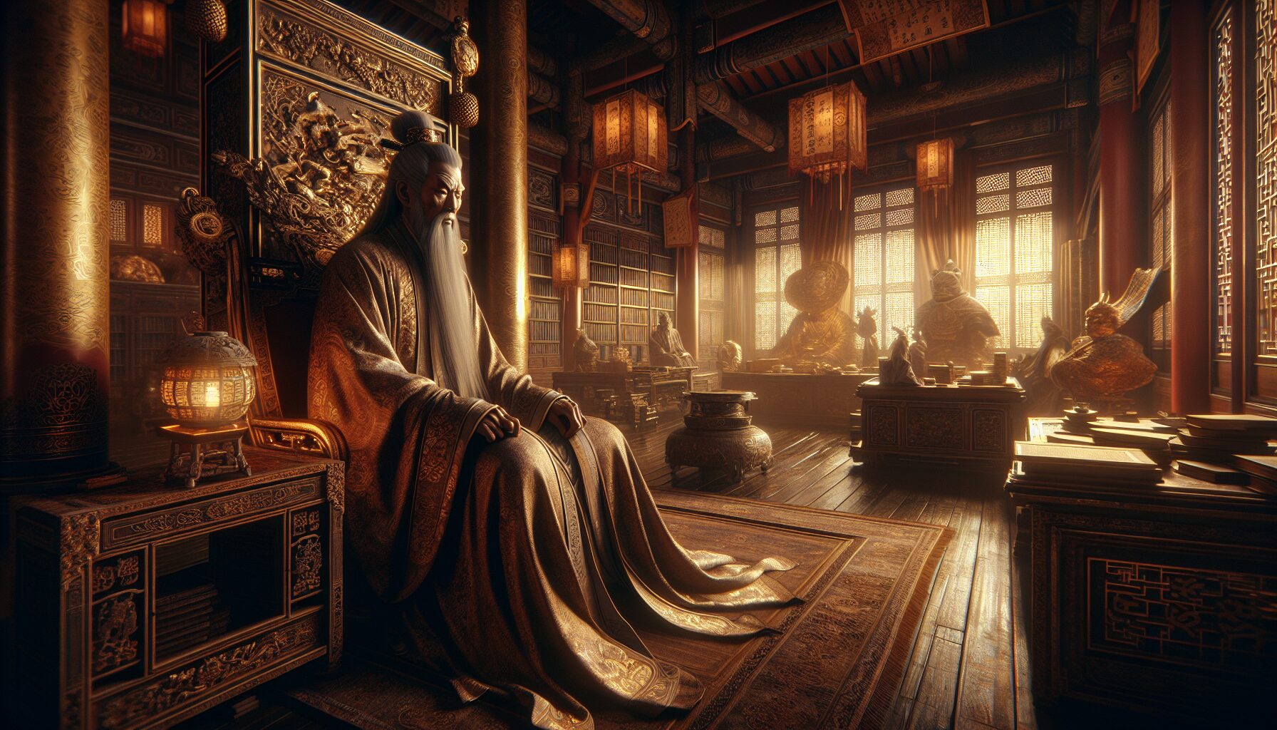 李白與唐玄宗及群賢宴飲，盛唐宮廷場景想像圖