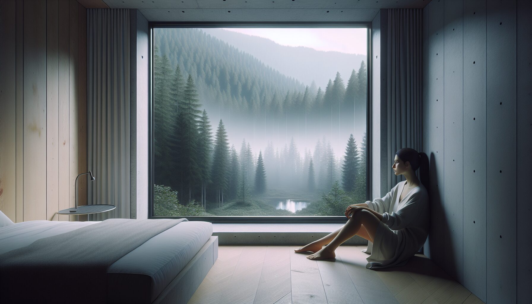 直子療養院外的森林景象，象徵內心孤絕