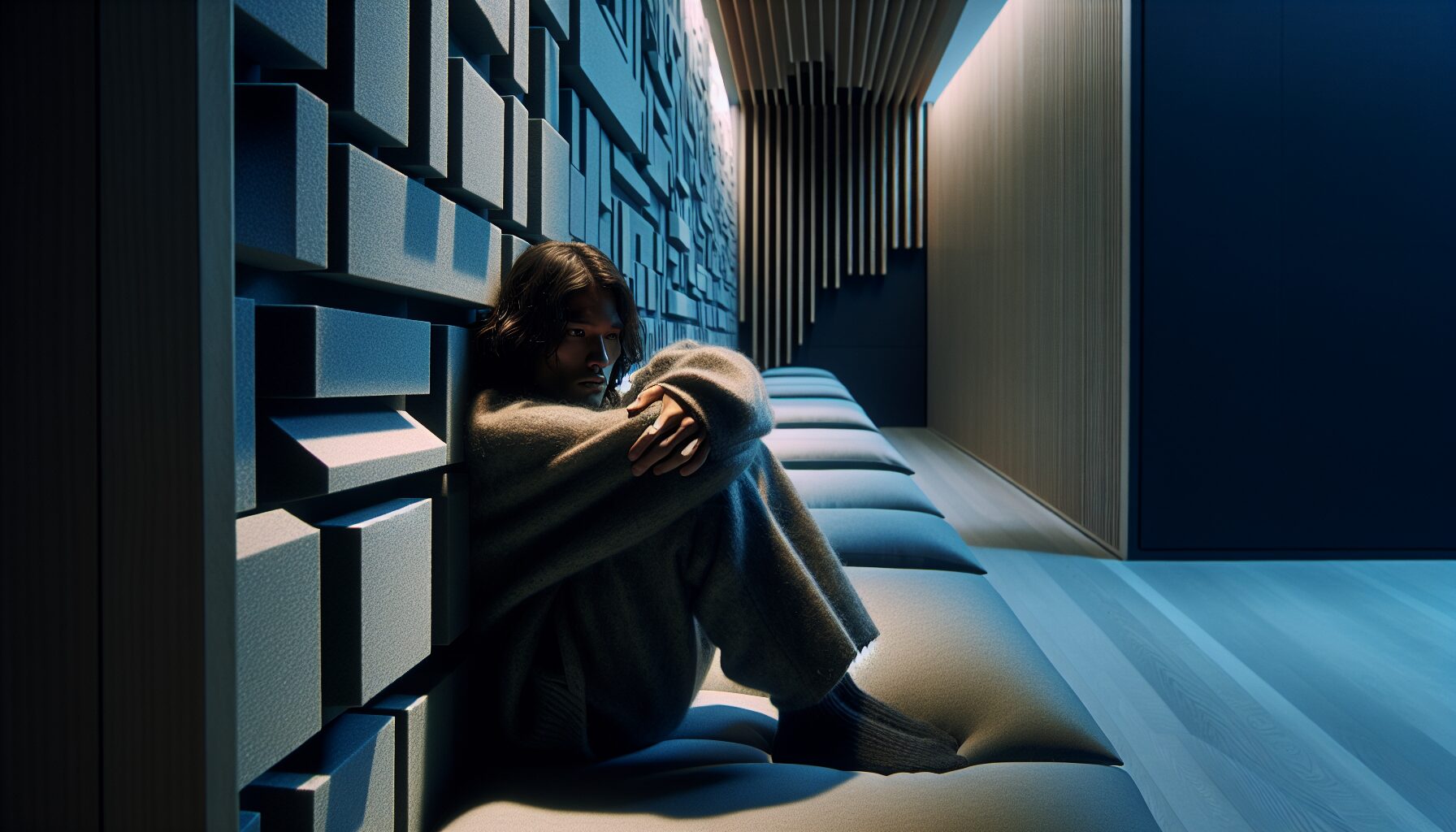 小說主角坐在隔音棉包覆的房間深處