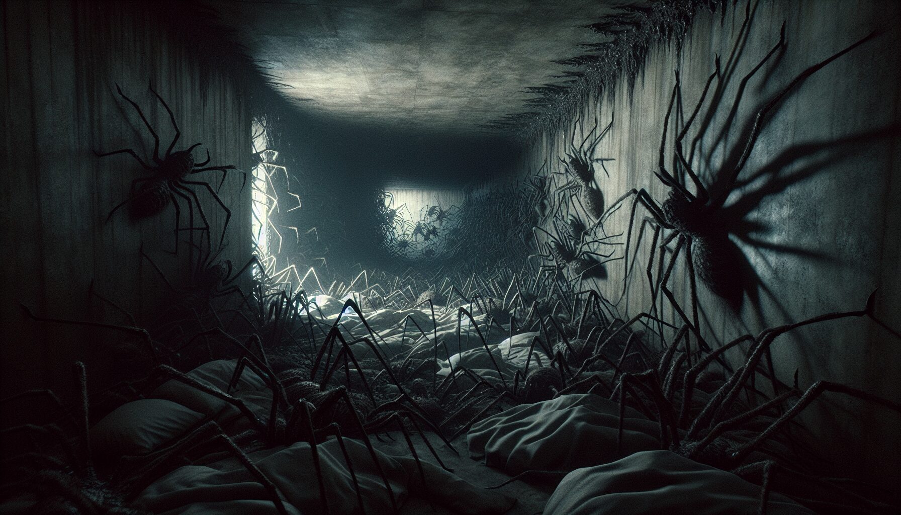 恐怖小說中蚰蜒群密集蠕動與主角驚恐場景