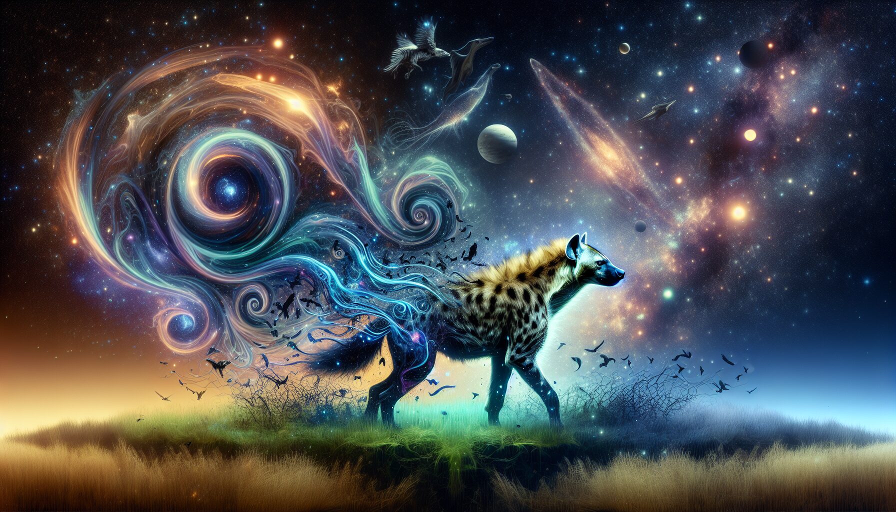 融合科幻與演化主題的鬣狗進化小說插圖