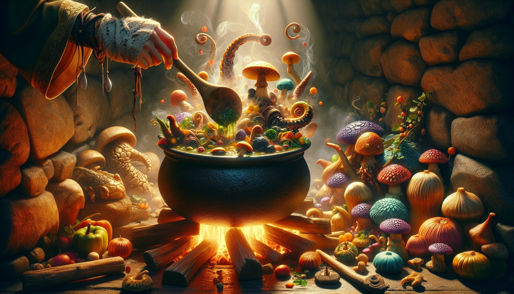 團隊討論並烹調魔物食材的專注過程