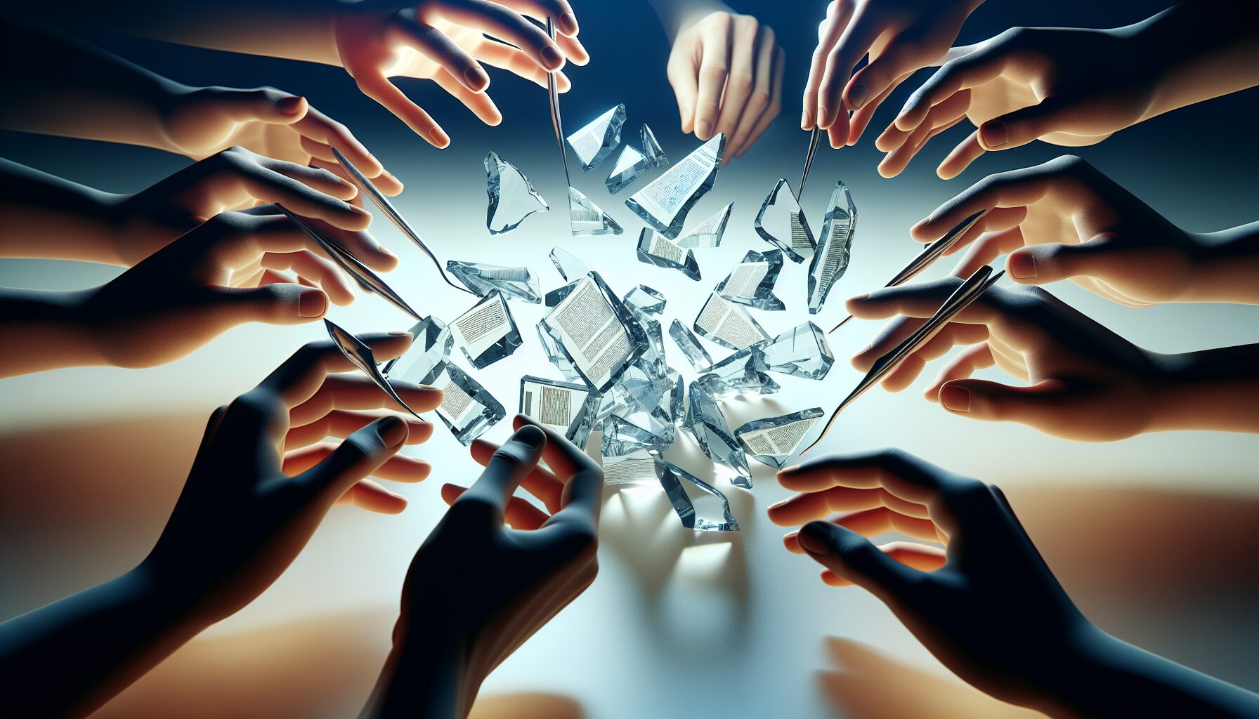 人手持拼圖碎片，概念化表現讀者拼湊故事全貌的主動參與過程