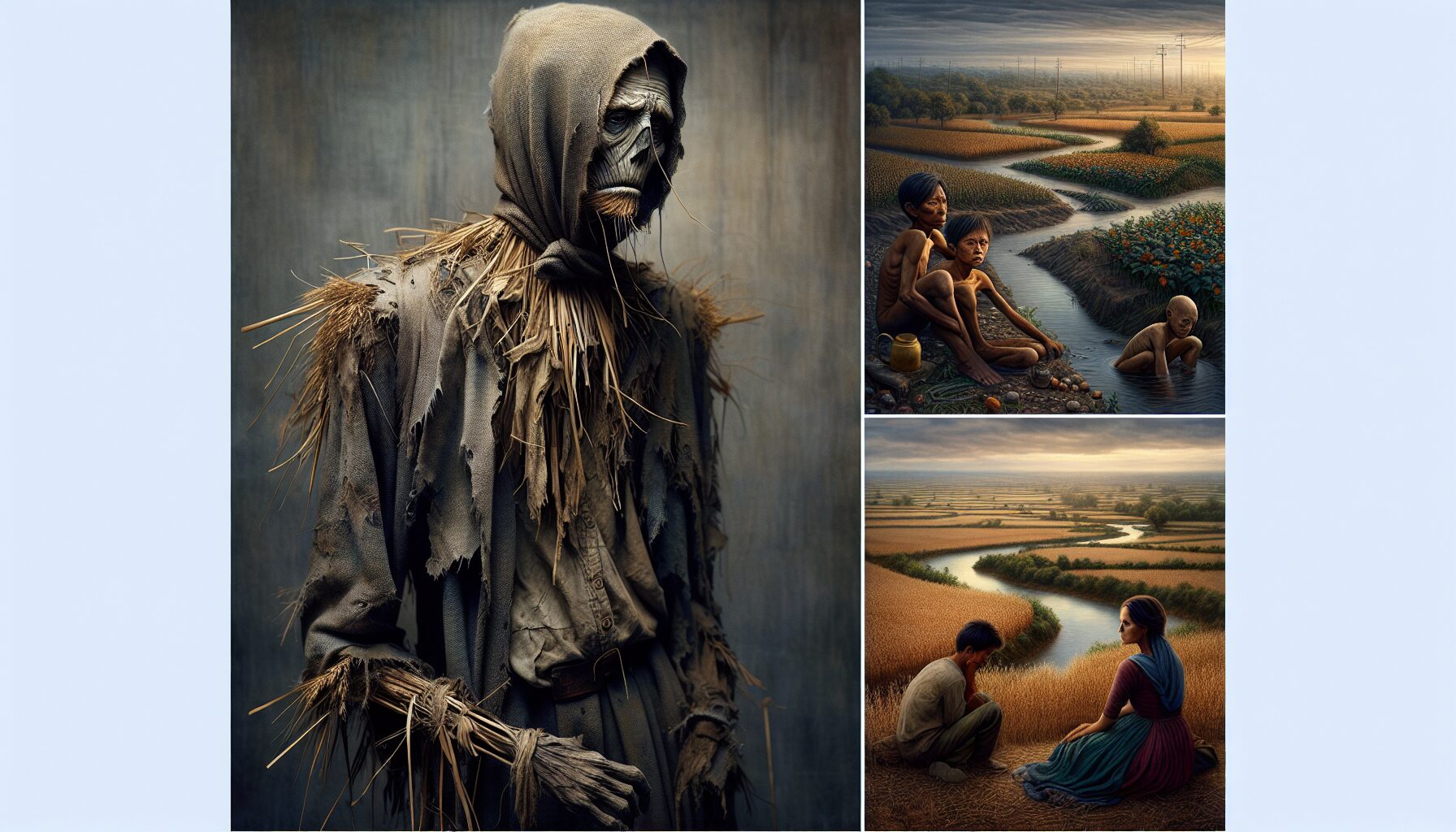 葉聖陶《稻草人》封面插畫,憂鬱守望者形象