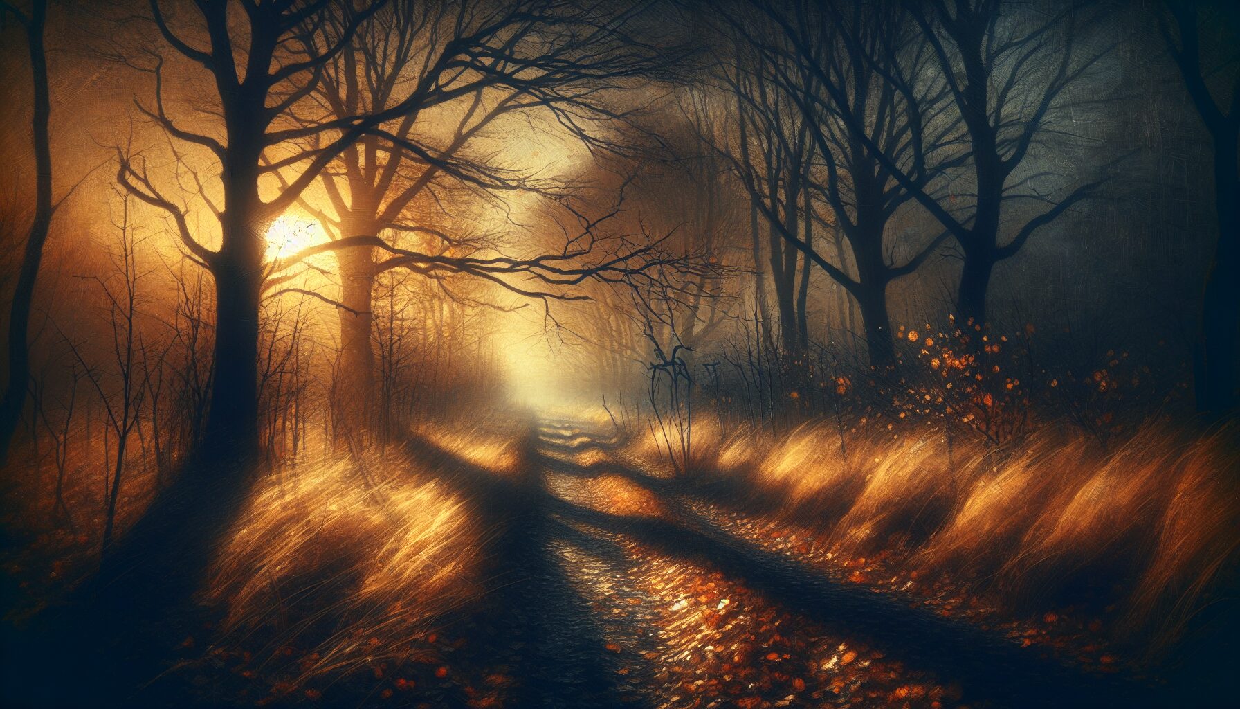 蕭瑟秋景中主角背影