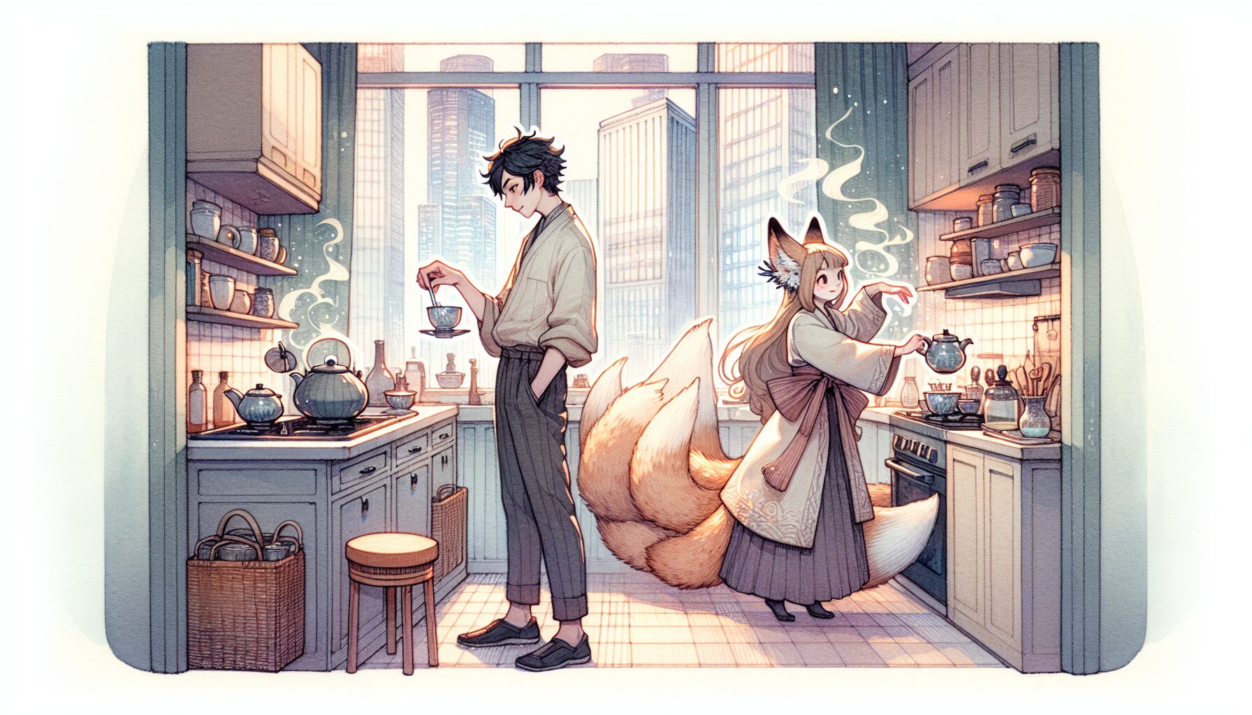 狐仙同居橋段漫畫式插畫