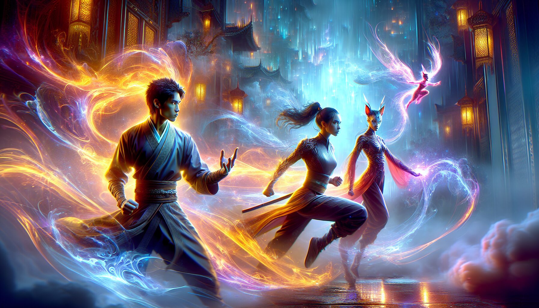 現代與狐仙女友並肩作戰插畫