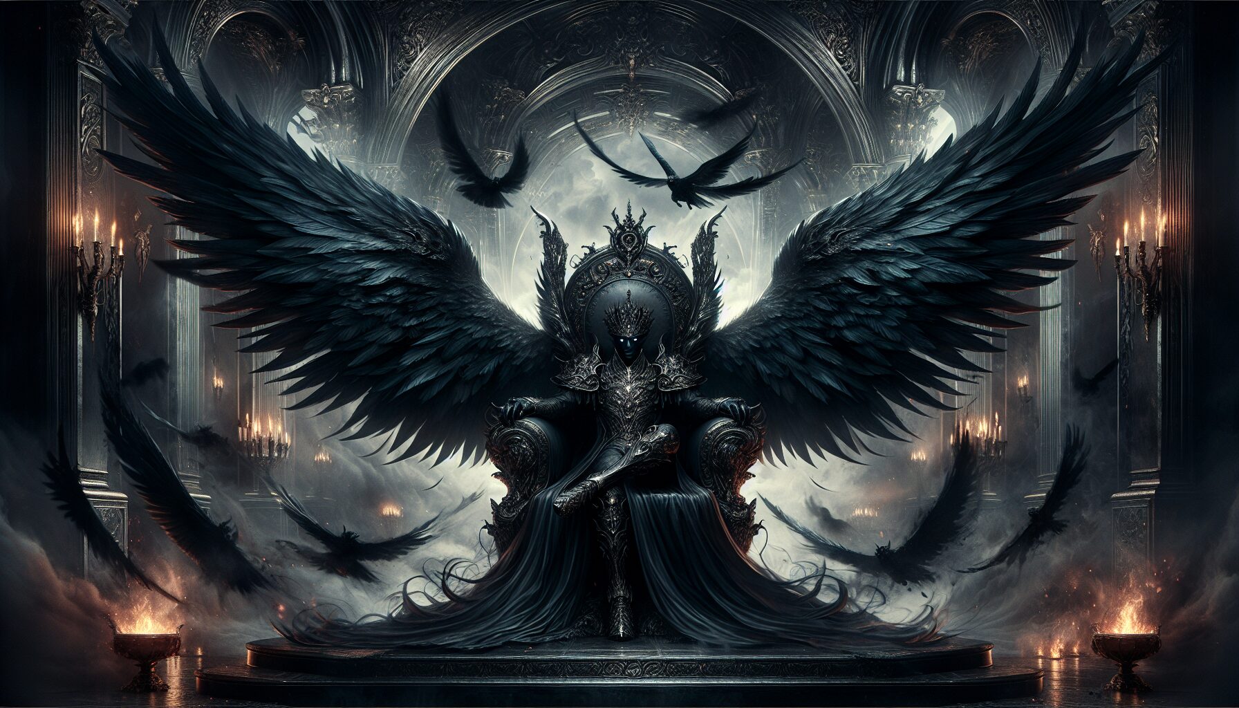 西式奇幻戰鬥場景的路西法魔王姿態