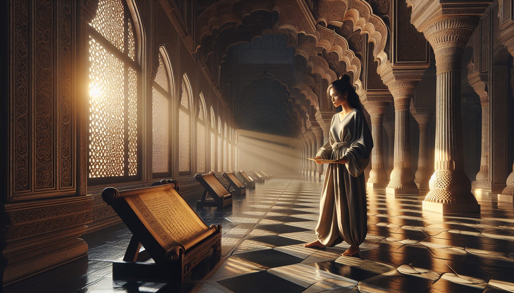 穿越主角與古今場景融合插畫