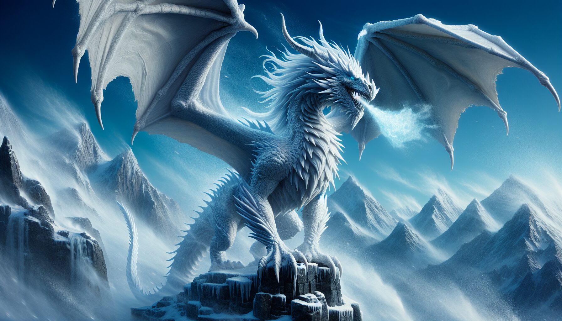 冰雪極地中的西幻白龍原畫