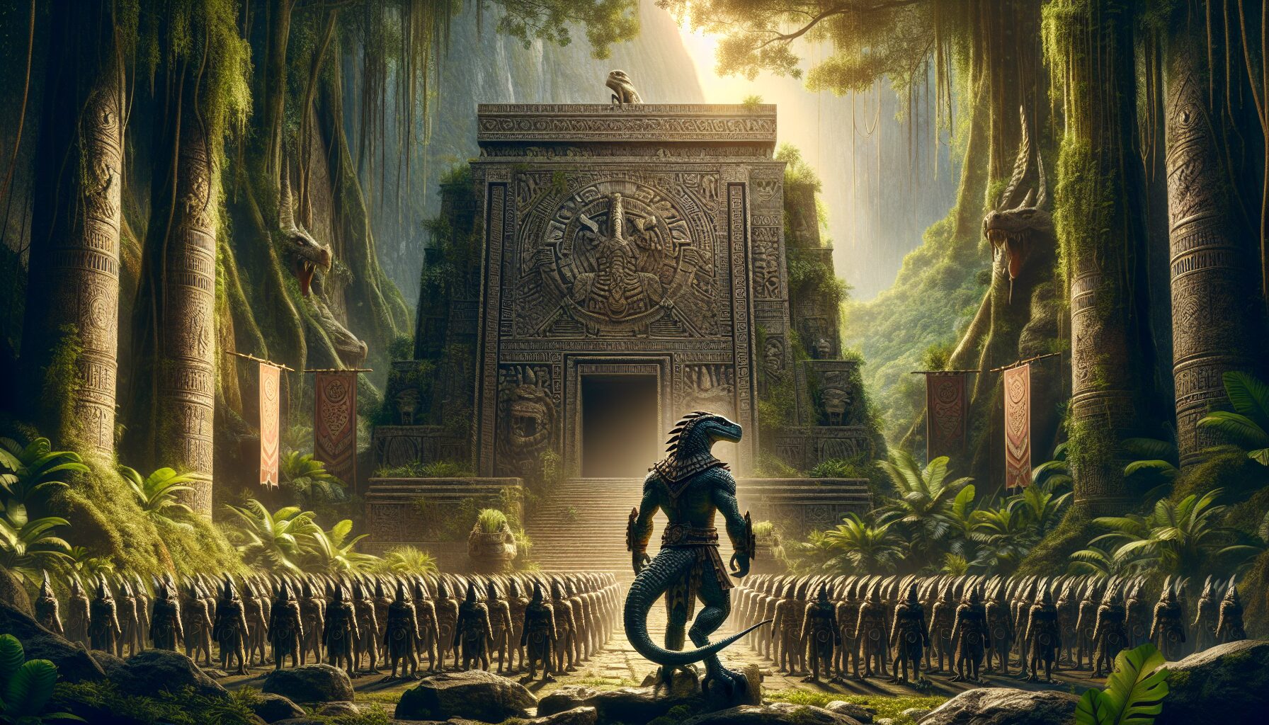 中古戰錘蜥蜴人小說插圖，充滿史詩氛圍的戰場與主角群像