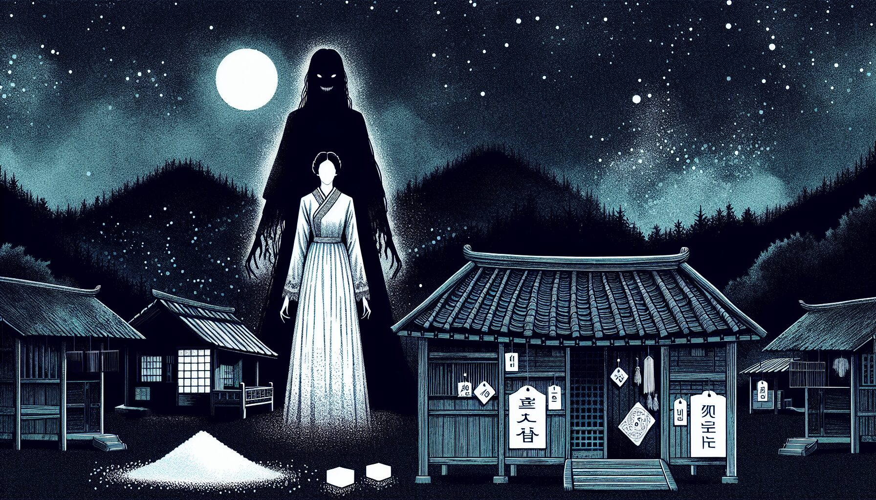 八尺大人傳說故事場景插畫