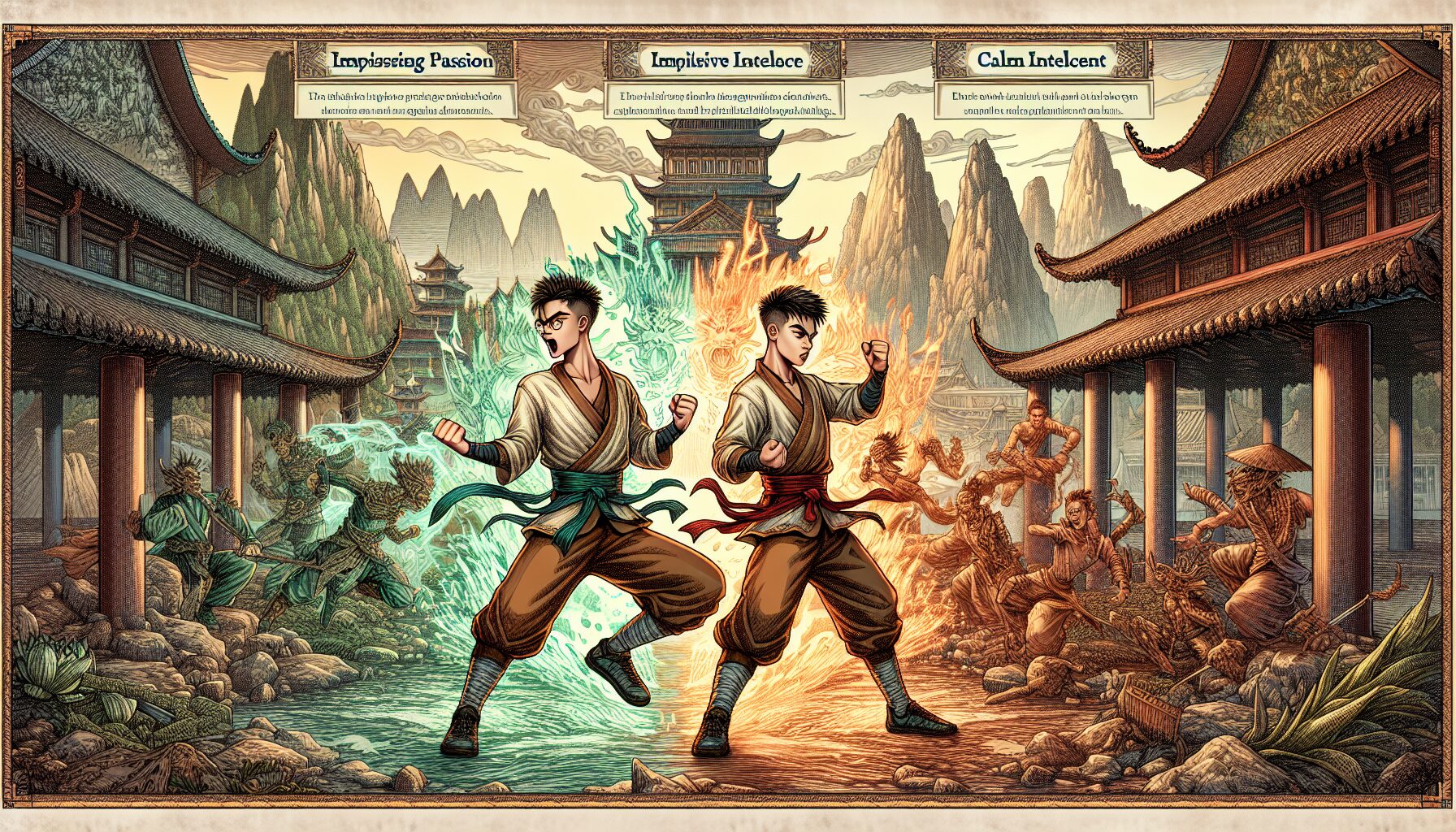 玄武國全景漫畫場面，展現其壯麗的城池與高懸的武者雕像，氛圍神秘莊嚴