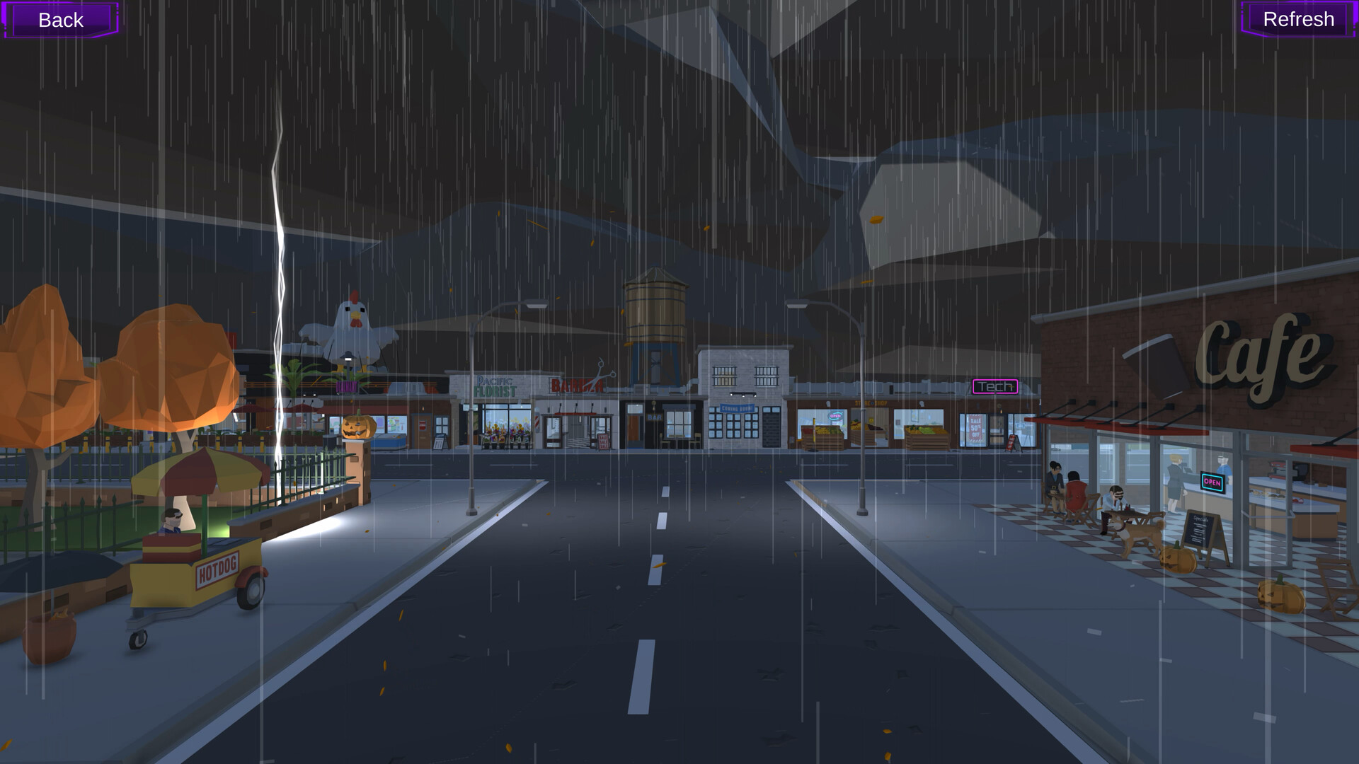 遊戲中的場景,描繪了一個寧靜但暗藏秘密的小鎮。