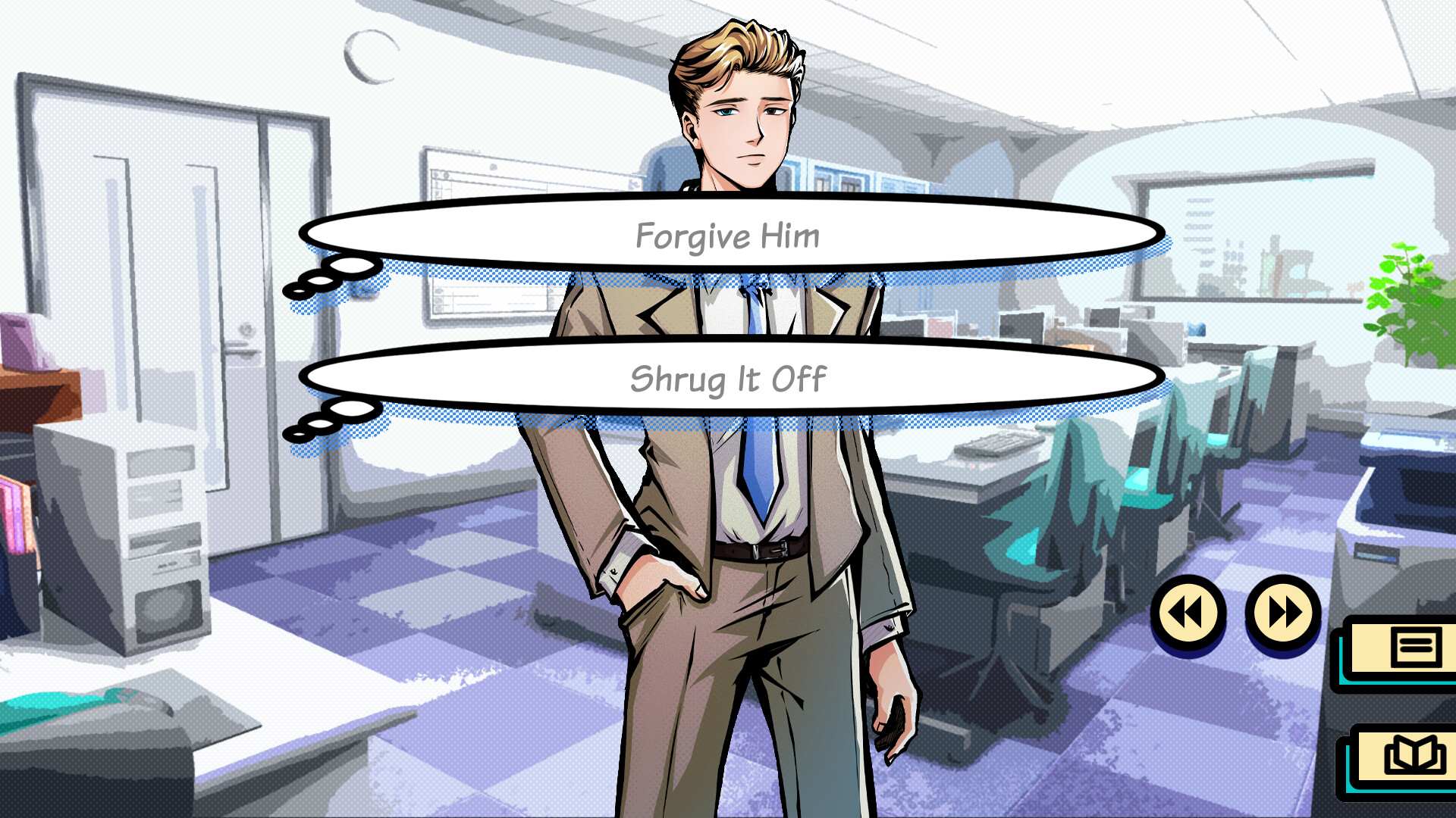 遊戲中的對話選擇介面，玩家需要做出決定