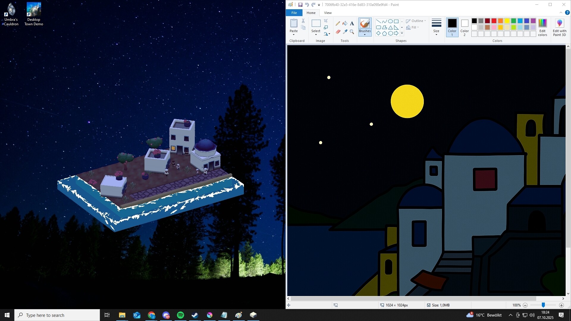 俯瞰視角下的城鎮，房屋、樹木和道路佈局清晰可見。