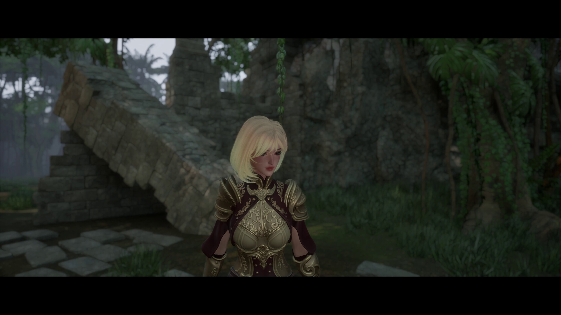 Zoe站在一處廢墟中,周圍環繞著神秘的藍色光芒。