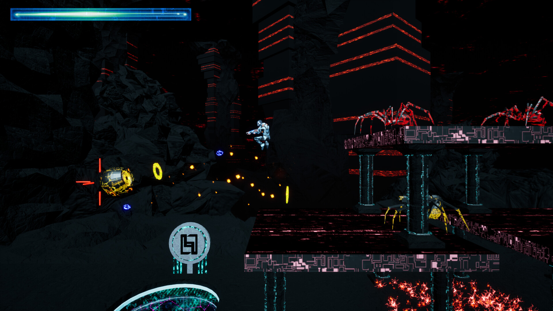 充滿陷阱和敵人的關卡，對玩家的操作是極大的考驗。