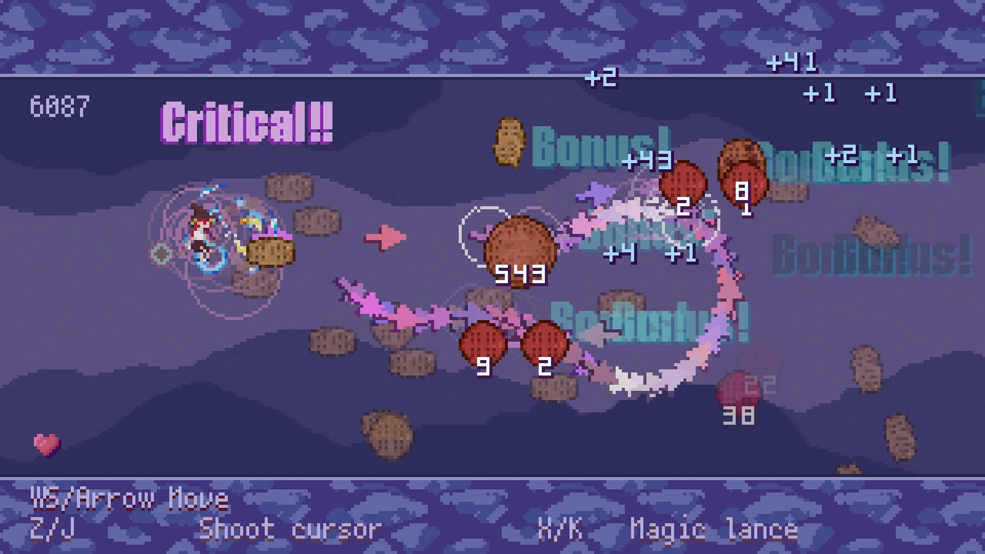 遊戲截圖，玩家機體在密集的粉色彈幕中穿梭。