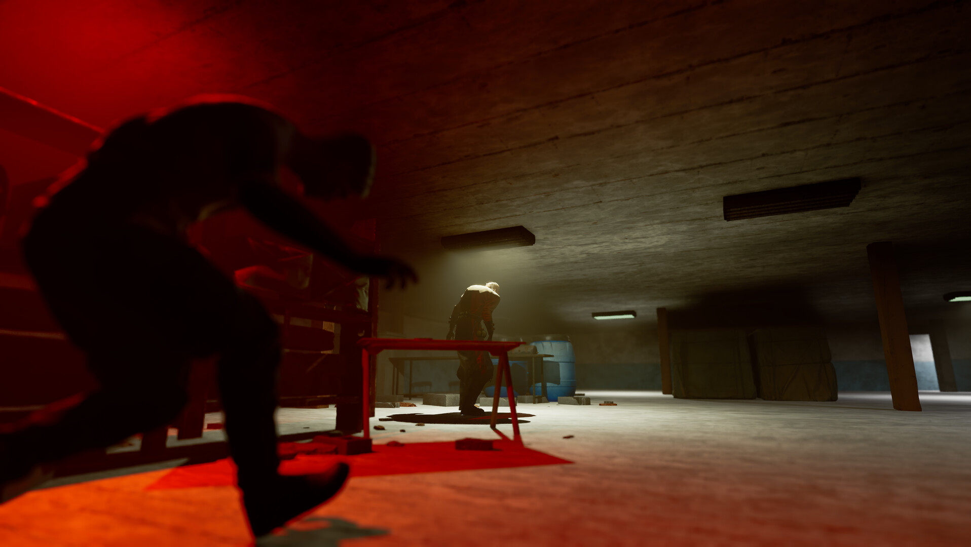 遊戲中的潛行畫面，玩家正躲避敵人的視線