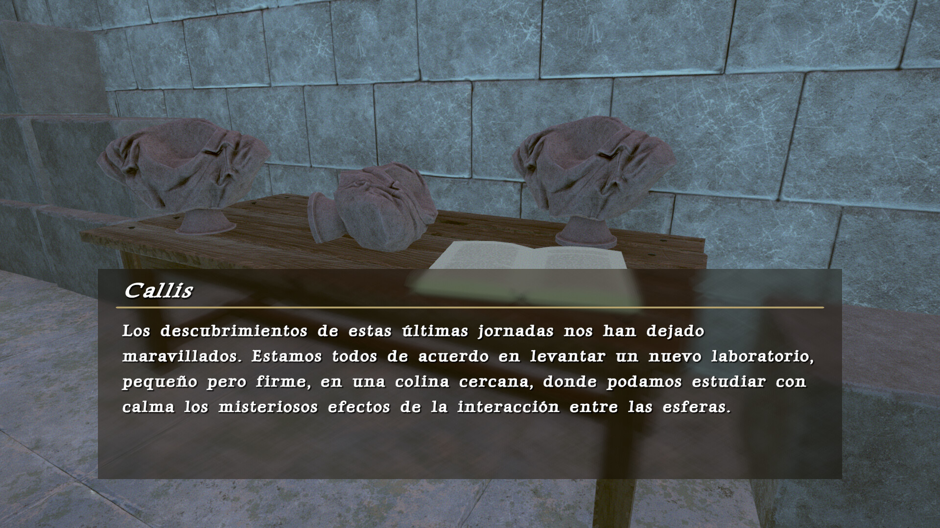 遊戲中一個被水淹沒的洞穴或建築內部,中心有一個發光的物體。