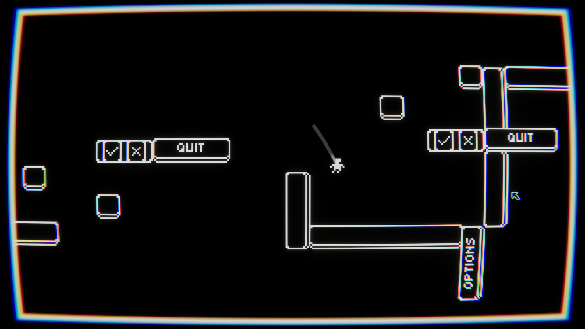 遊戲角色在一個由各種UI元素構成的複雜場景中跳躍。