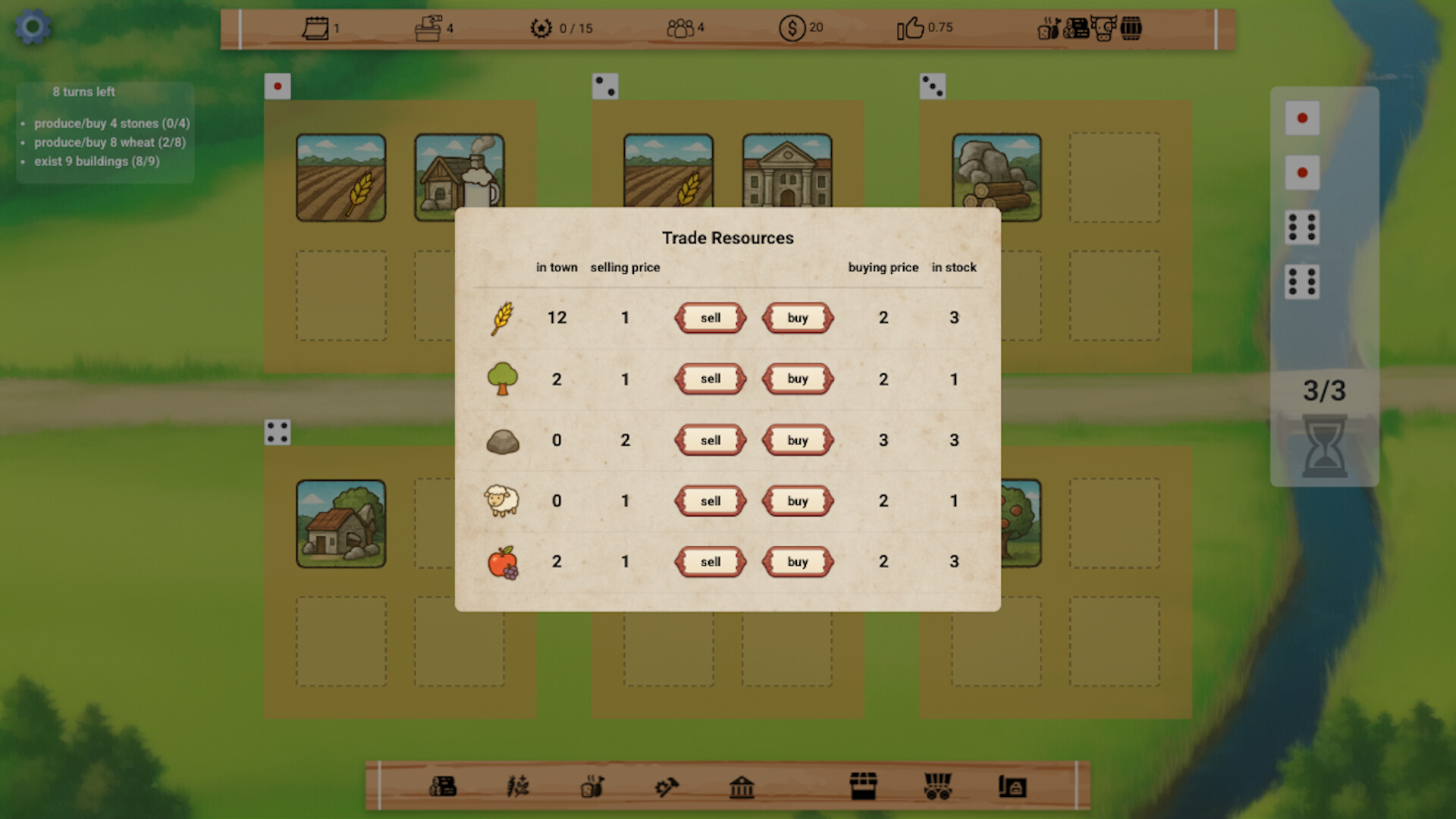 遊戲中玩家可以建造多種建築物來發展城鎮。