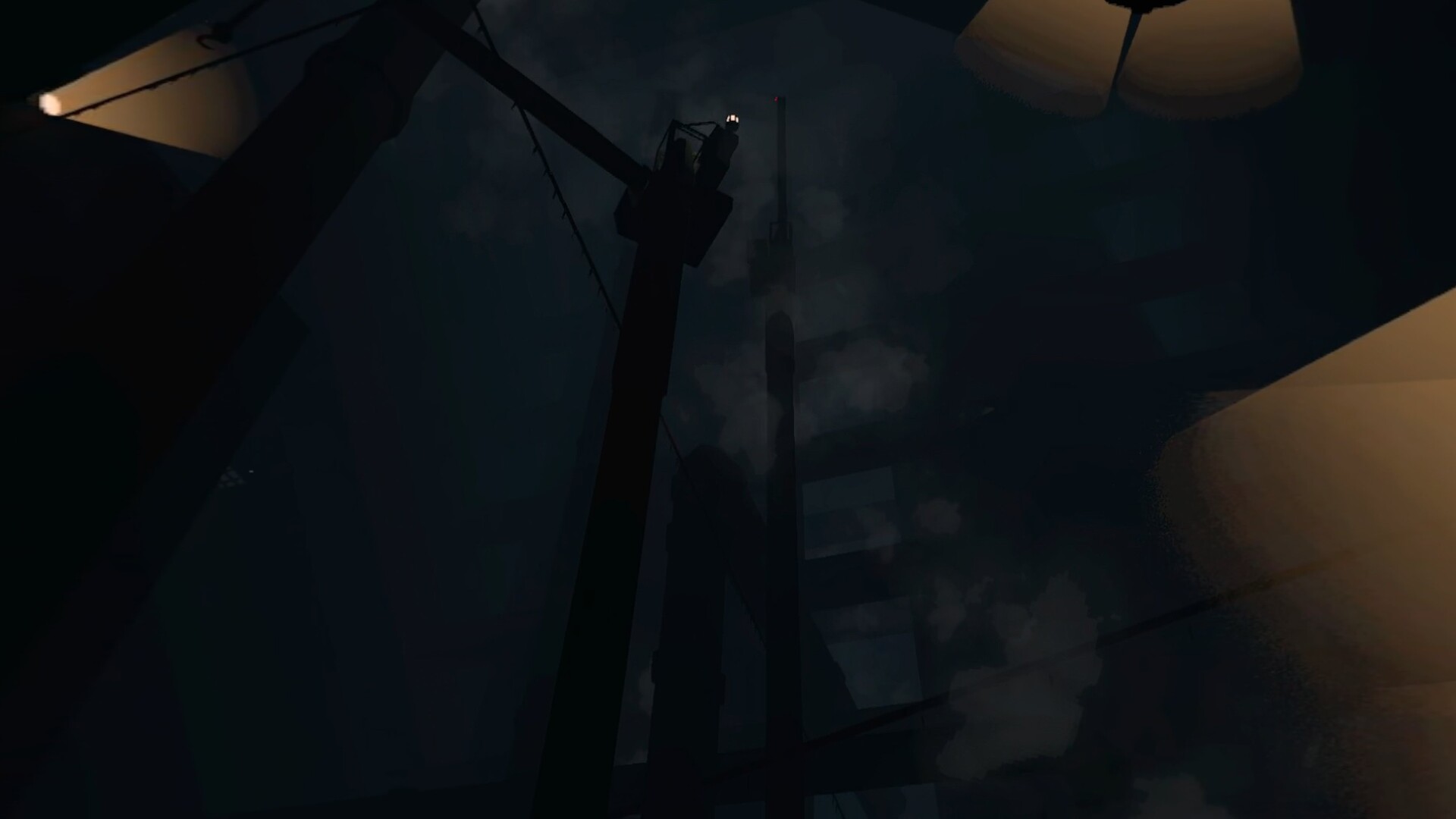 玩家在一個被紅色燈光照亮的狹窄通道中攀爬