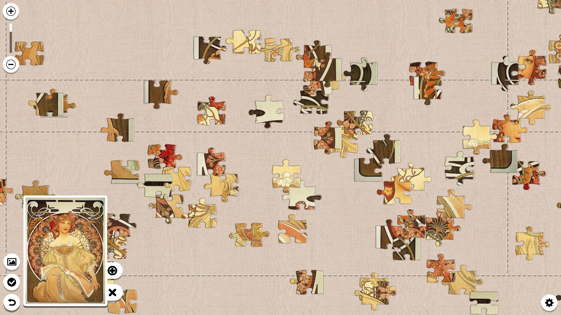 正在進行中的拼圖關卡,部分畫作已經成形。