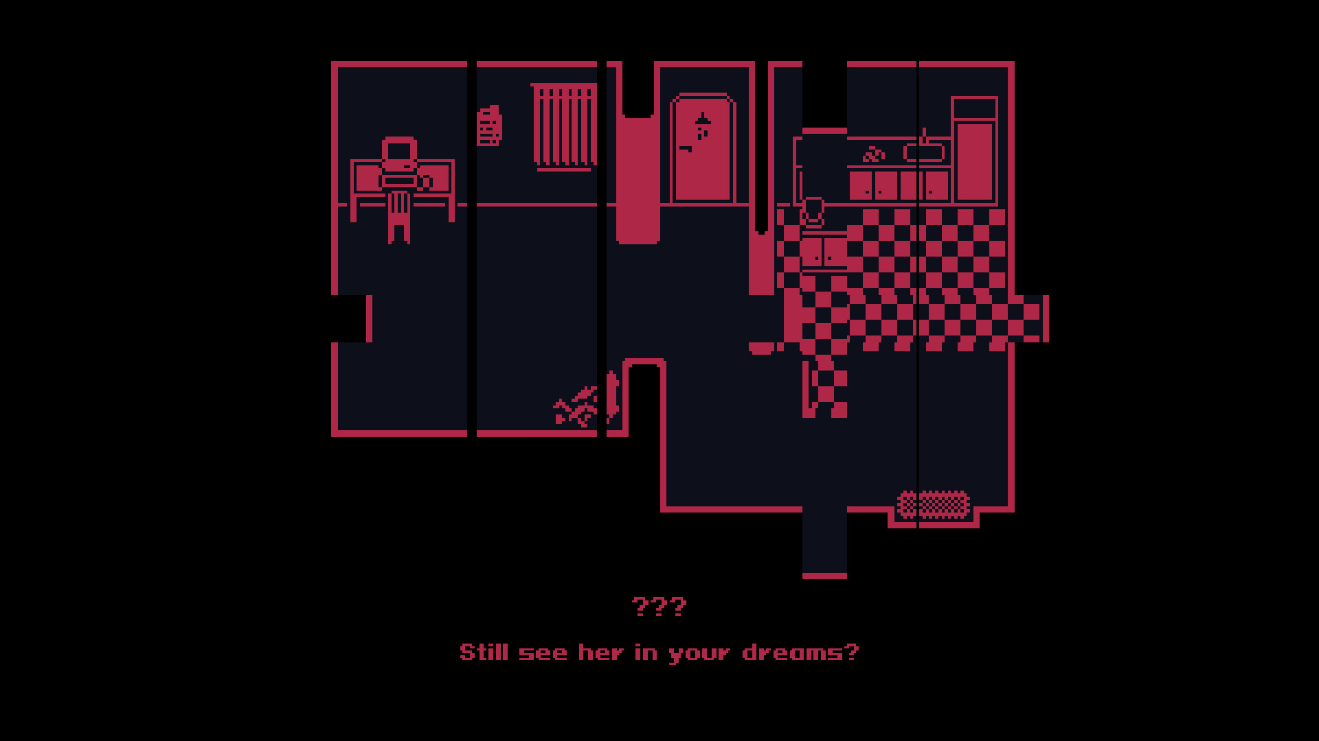 遊戲中帶有迷幻色彩的場景，突顯其心理恐怖元素