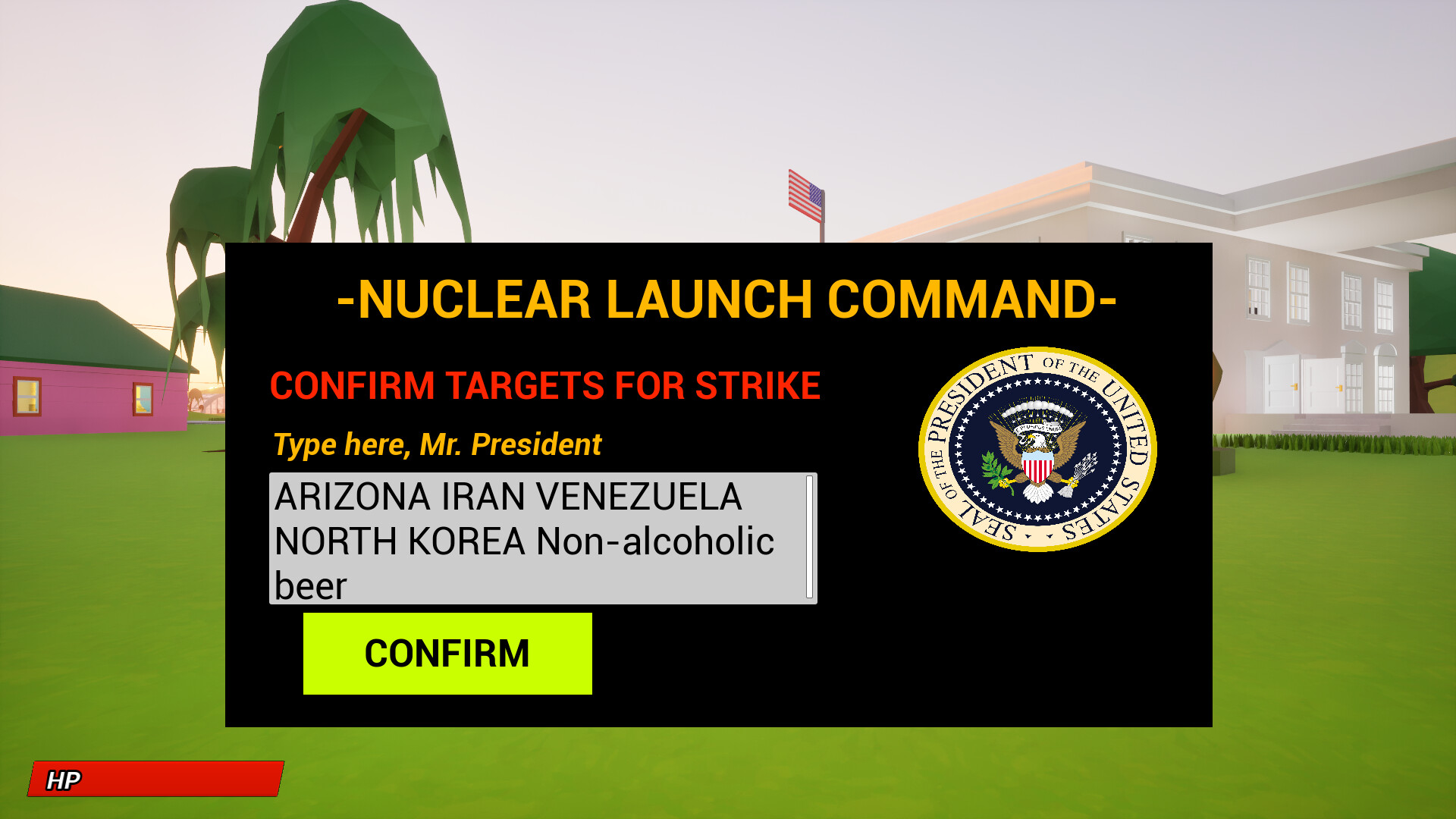 角色站在一個巨大的飛彈旁，似乎準備按下發射按鈕。