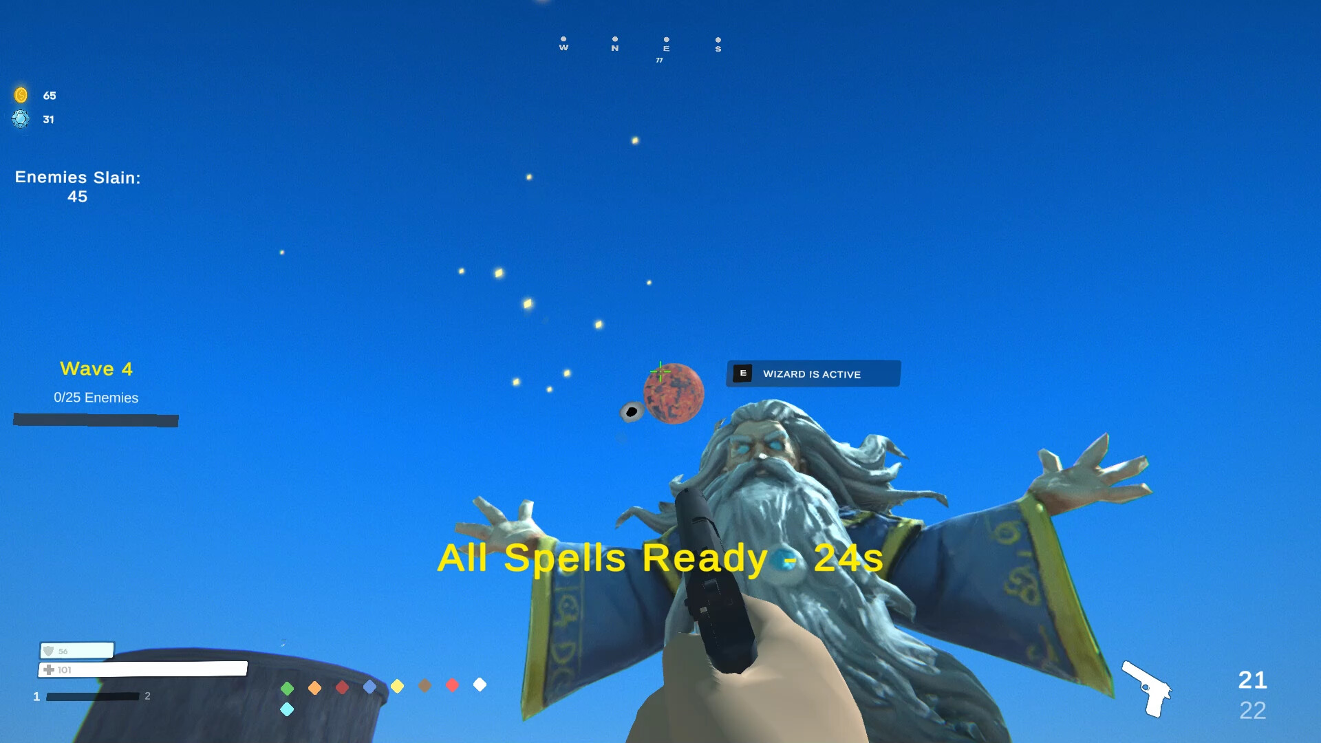 玩家手持強力武器,面對巨大的獨眼怪物。