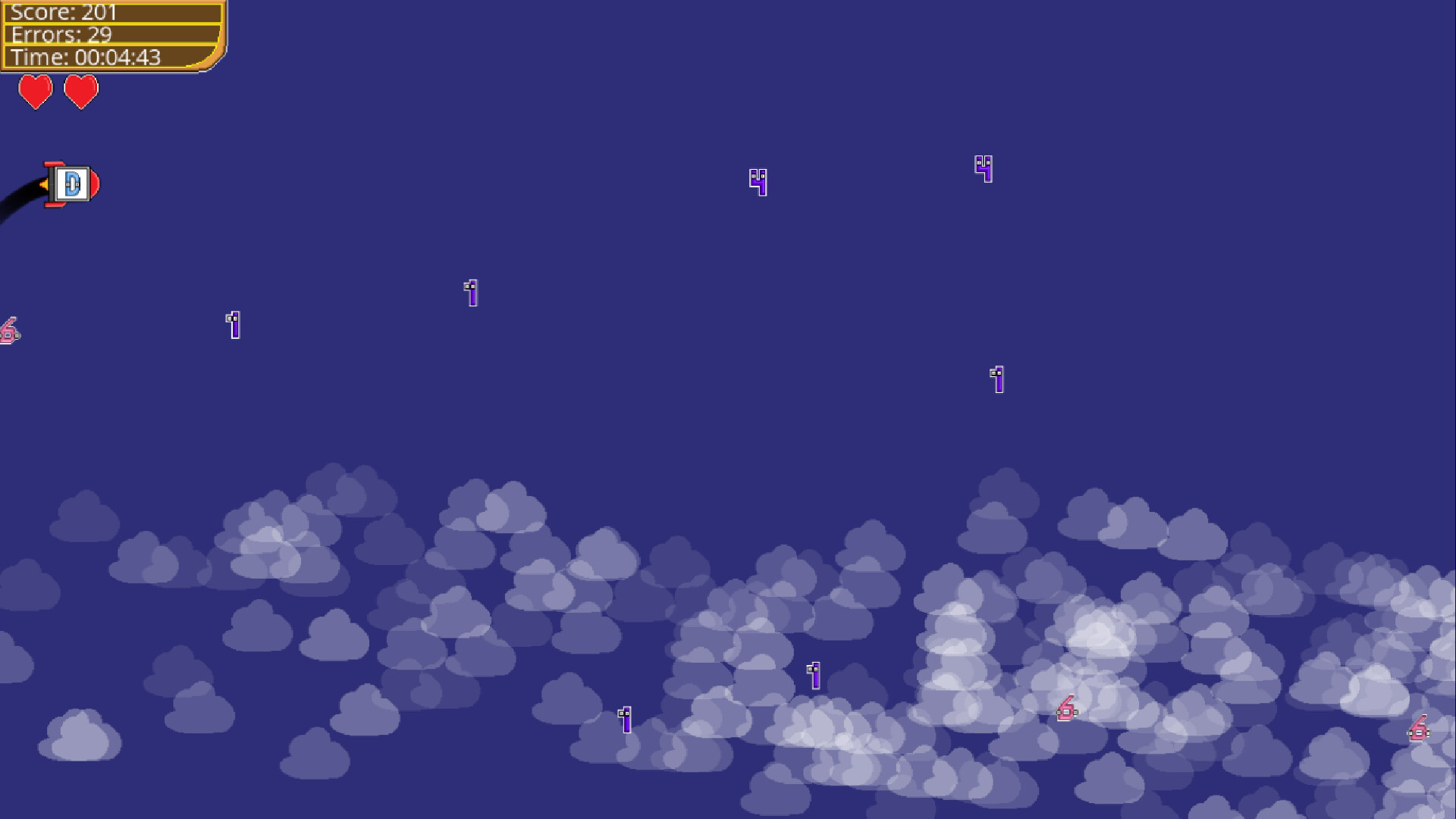 遊戲介面清晰地顯示了分數和剩餘生命