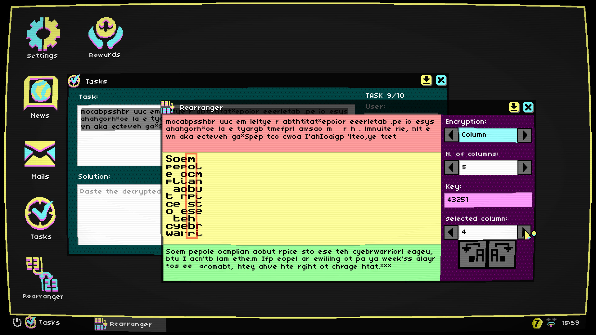 遊戲中的 InkOS 操作介面,呈現復古的電腦風格。